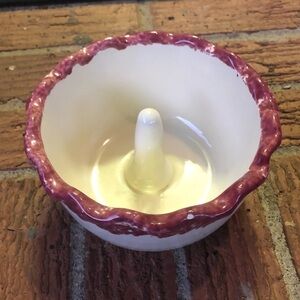 Joyce Dempsey Handcrafted Apple or Onion Baker Red White & Blue Ceramic 5.5”D